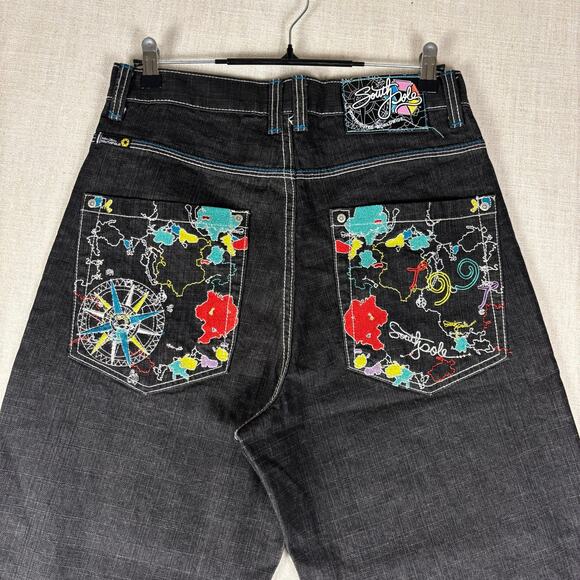 Southpole Other - Southpole Y2K Baggy Skater Map Embroidered Sz 32 Denim Jeans